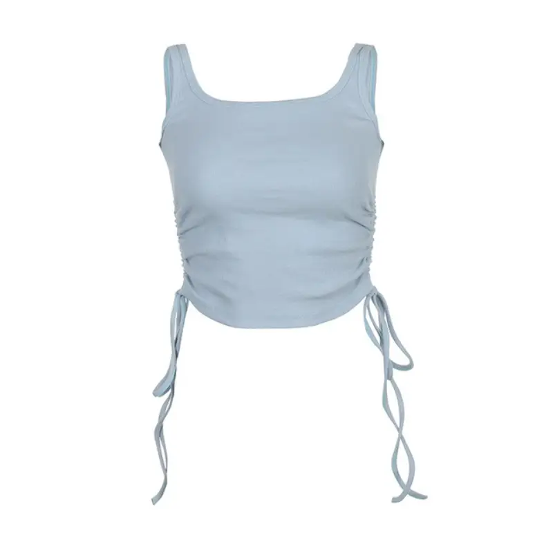 Light Blue Drawstring Chest Top for Women Spring Summer - Image 4