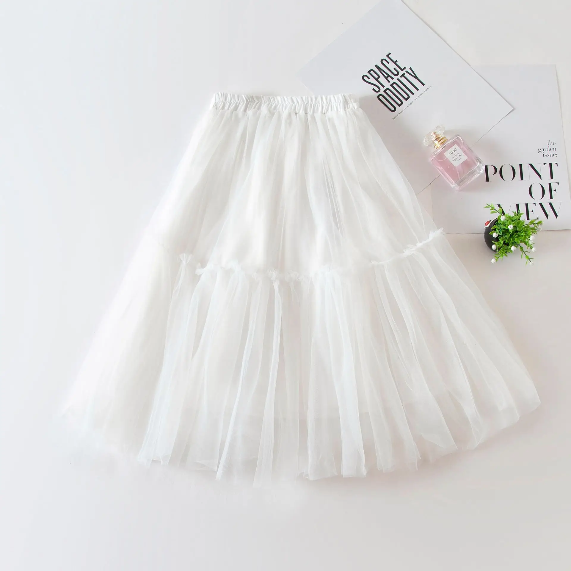 Girls Puffy Turgelell Skirt Black White Cat Print - Image 3