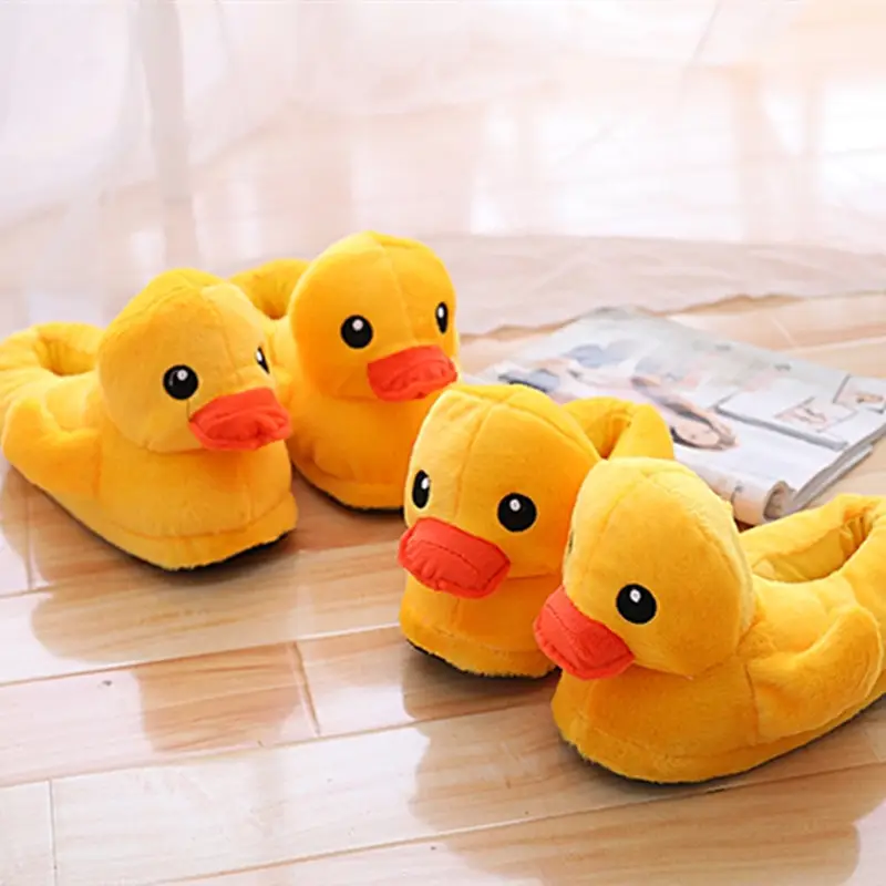 Cartoon Rhubarb Duck Home Plush Slippers Winter Couple Thickened Warm Indoor Small Yellow Duck Wrap with Cotton Slippers