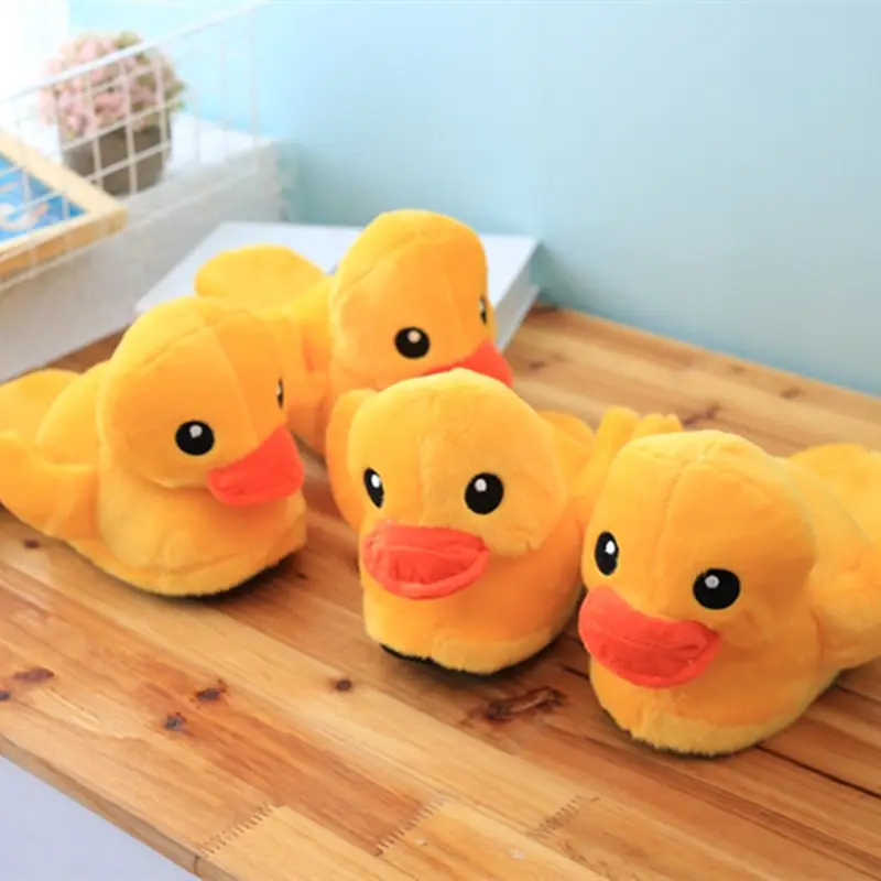 Cartoon Rhubarb Duck Home Plush Slippers Winter Couple Thickened Warm Indoor Small Yellow Duck Wrap with Cotton Slippers