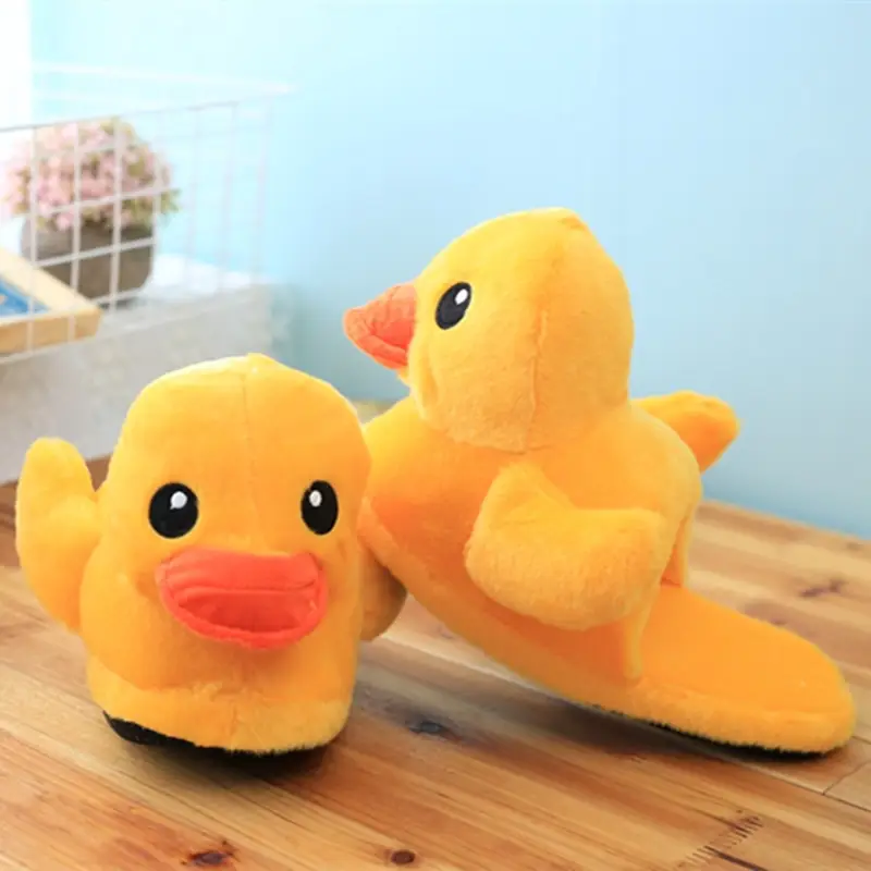 Cartoon Rhubarb Duck Home Plush Slippers Winter Couple Thickened Warm Indoor Small Yellow Duck Wrap with Cotton Slippers