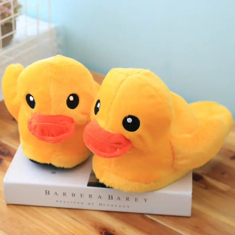 Cartoon Rhubarb Duck Home Plush Slippers Winter Couple Thickened Warm Indoor Small Yellow Duck Wrap with Cotton Slippers