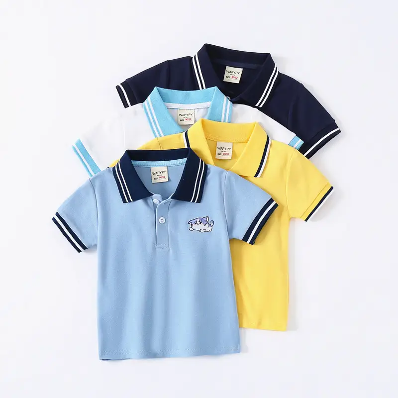 Kids Blue Polo T-Shirt with Cartoon Embroidery - Image 6