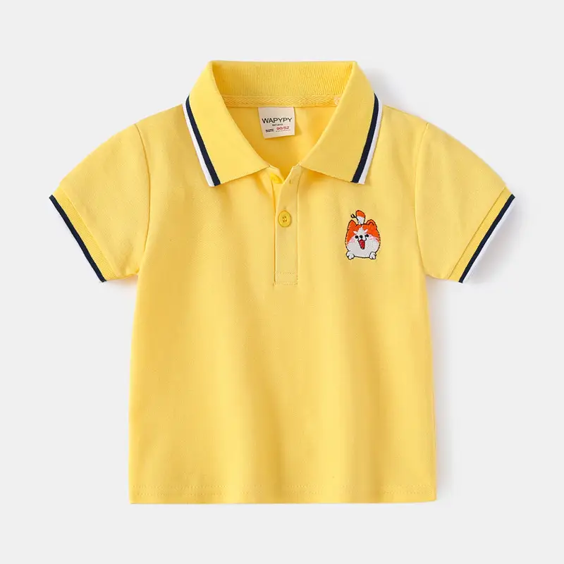 Kids Blue Polo T-Shirt with Cartoon Embroidery - Image 2