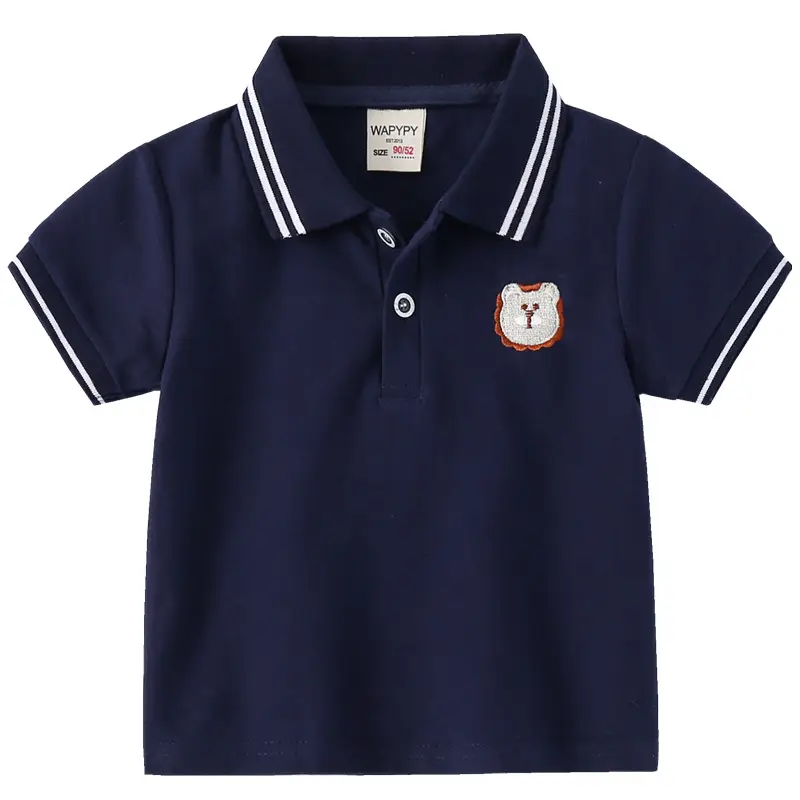 Kids Blue Polo T-Shirt with Cartoon Embroidery - Image 7