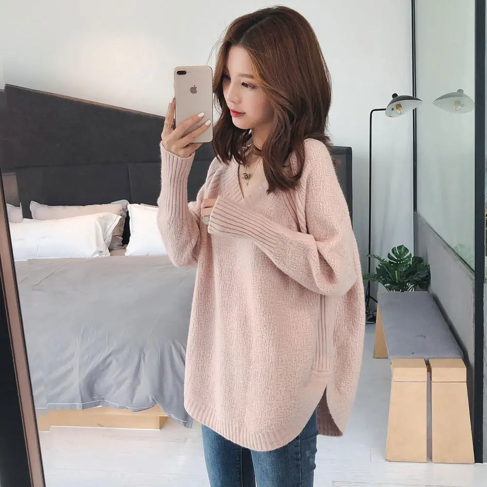 Women's Black Knitted V-Neck Loose Top Bottomy Set - Image 3