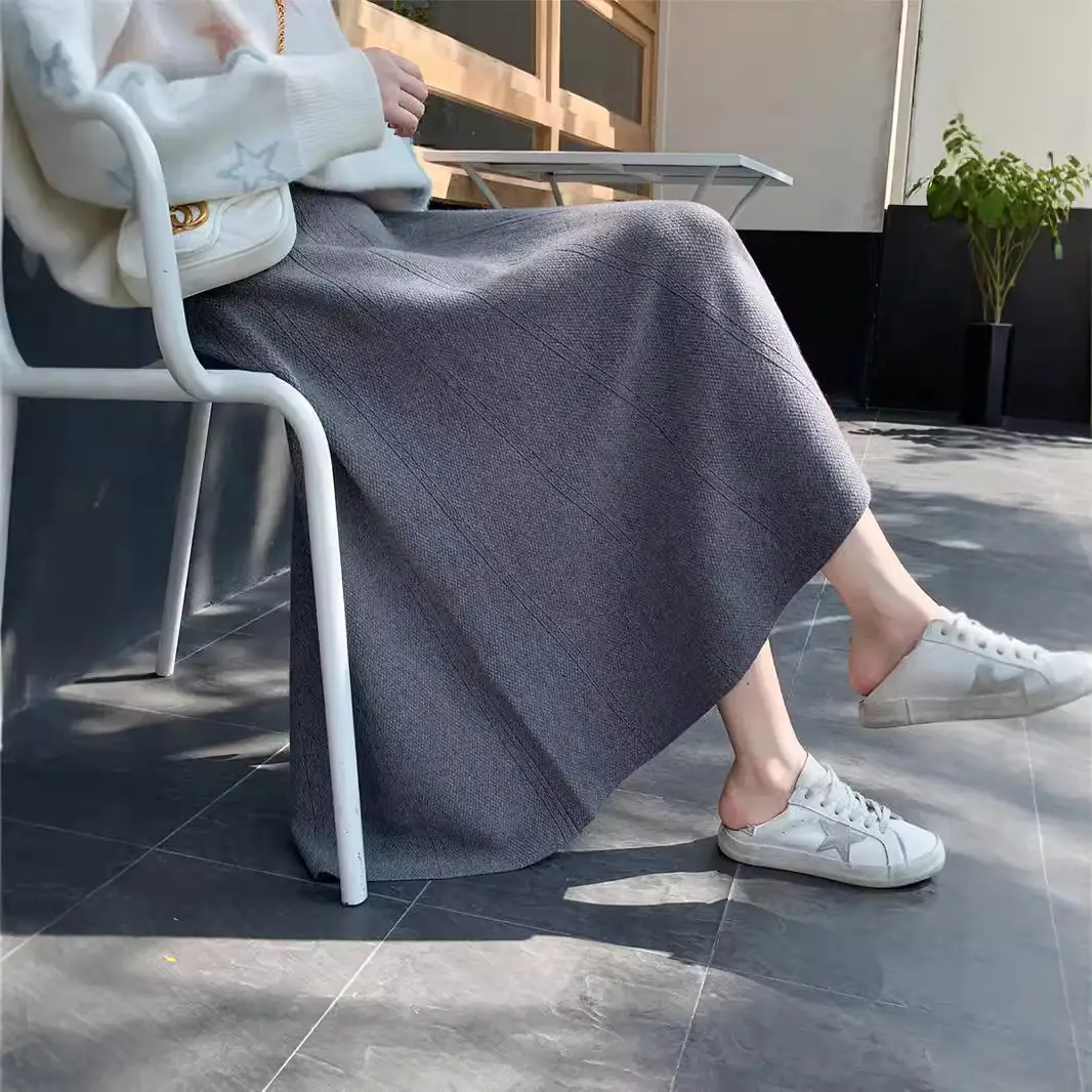 Women's Cream Pleated Mid-Length Knitted Skirt Set - Image 6