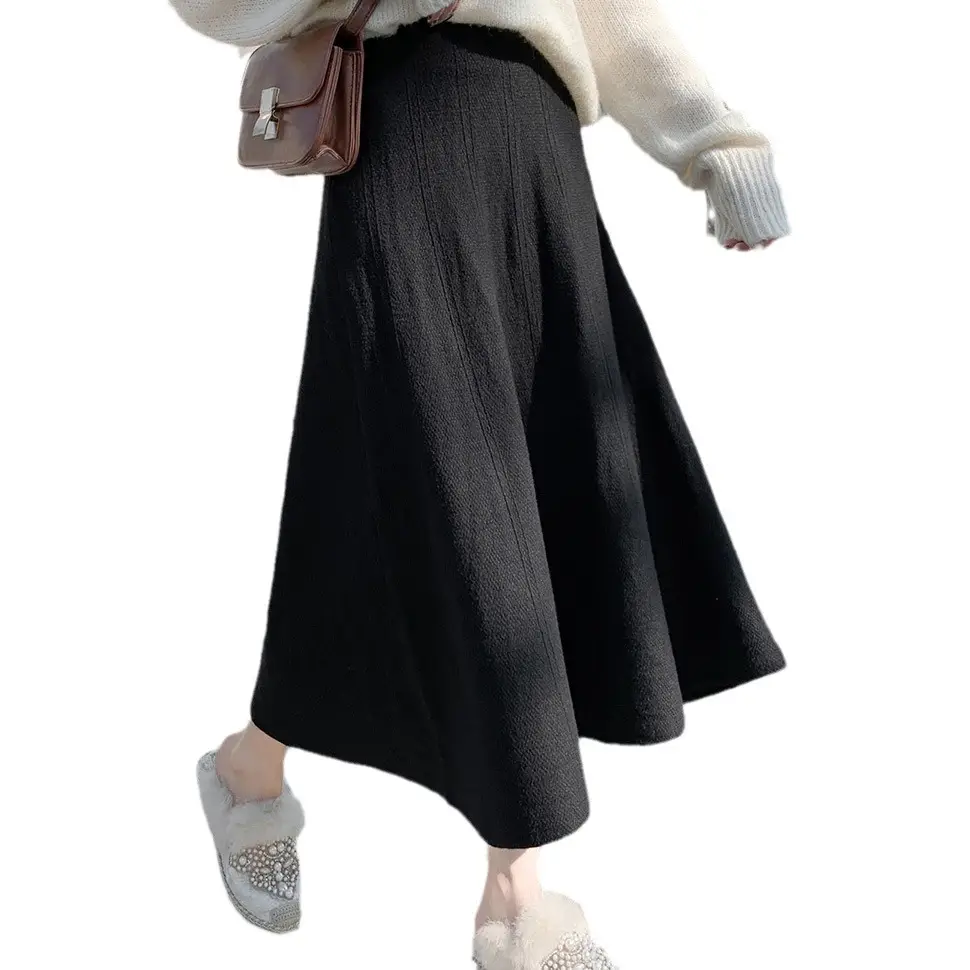 Women's Cream Pleated Mid-Length Knitted Skirt Set - Image 9