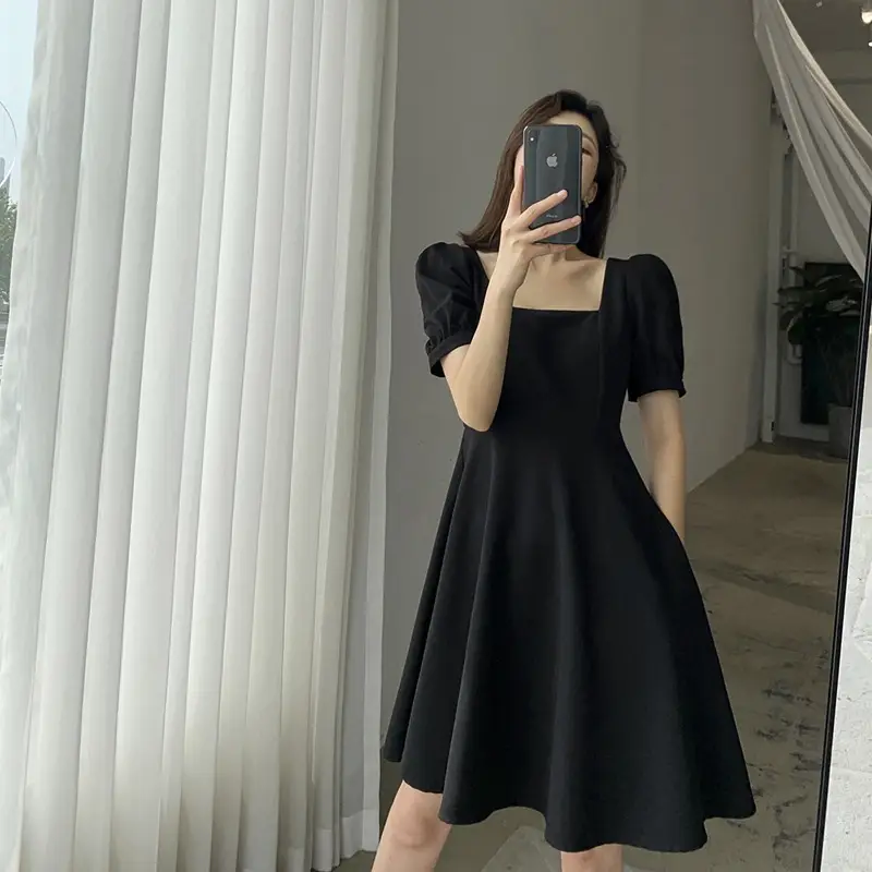 White Waist-Slimming Square Neck Dress for Plus Size Women - Image 7