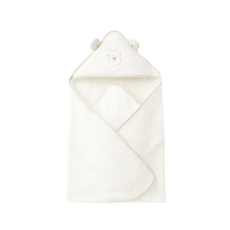 Newborn Hooded Bath Towel Cream White - Image 7