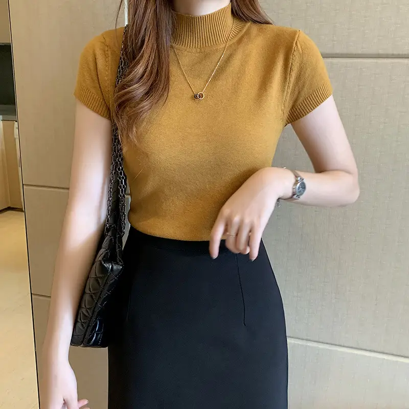 Green Half Turtleneck Knitwear Women 2025 Spring Summer - Image 11