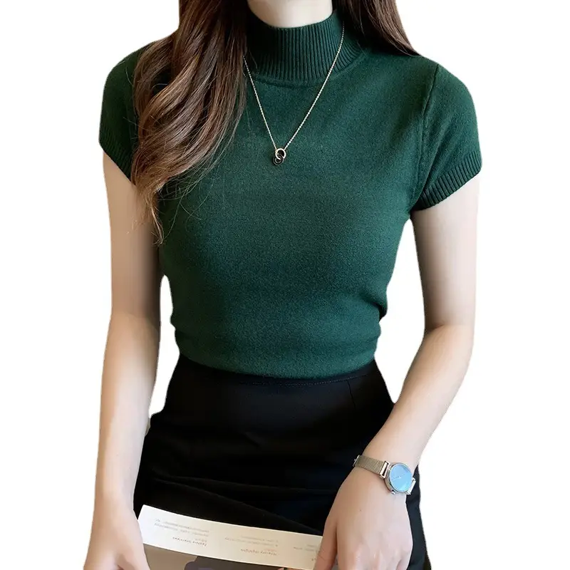 Green Half Turtleneck Knitwear Women 2025 Spring Summer - Image 12