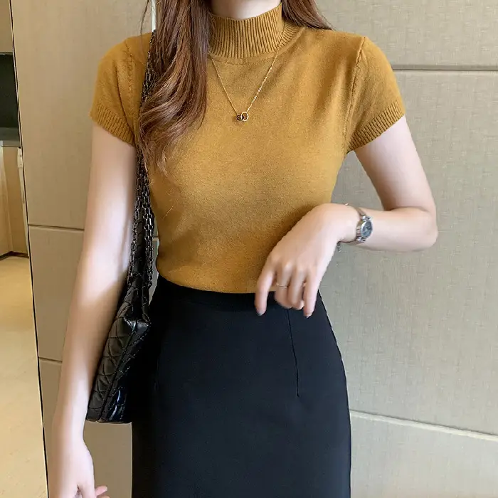Green Half Turtleneck Knitwear Women 2025 Spring Summer - Image 2