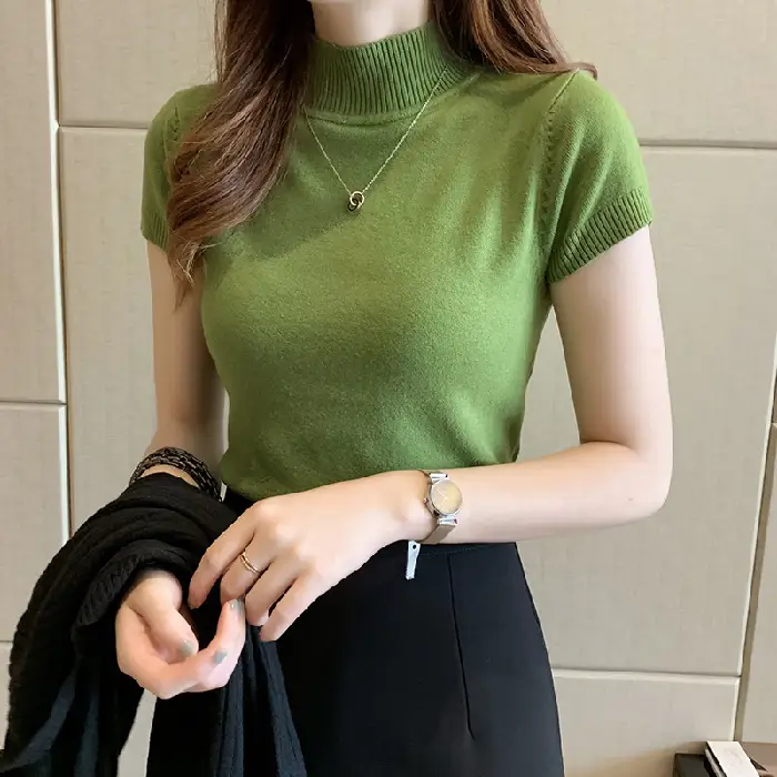 Green Half Turtleneck Knitwear Women 2025 Spring Summer - Image 6