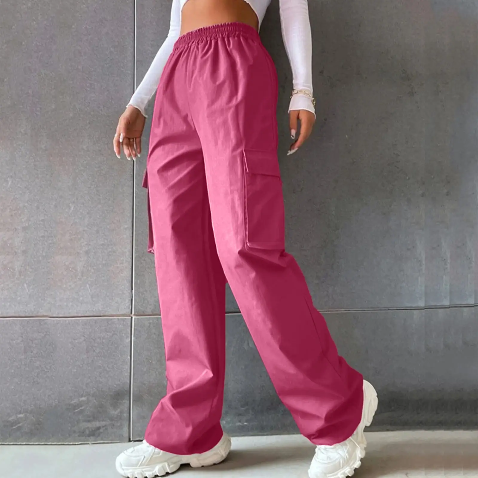 High Waist Wide Leg Pants for Women Beige Cargo Style — feature 10