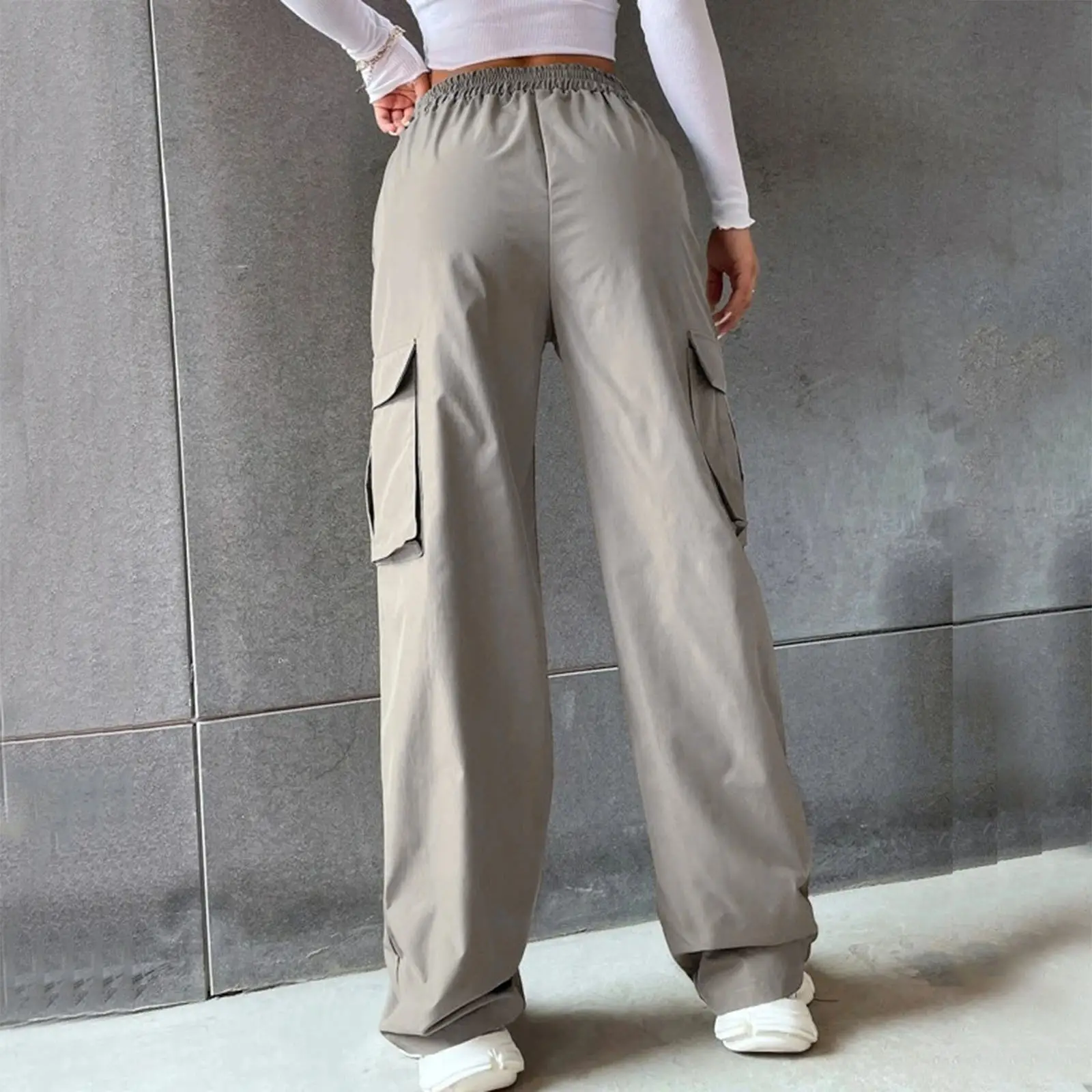 High Waist Wide Leg Pants for Women Beige Cargo Style — feature 14