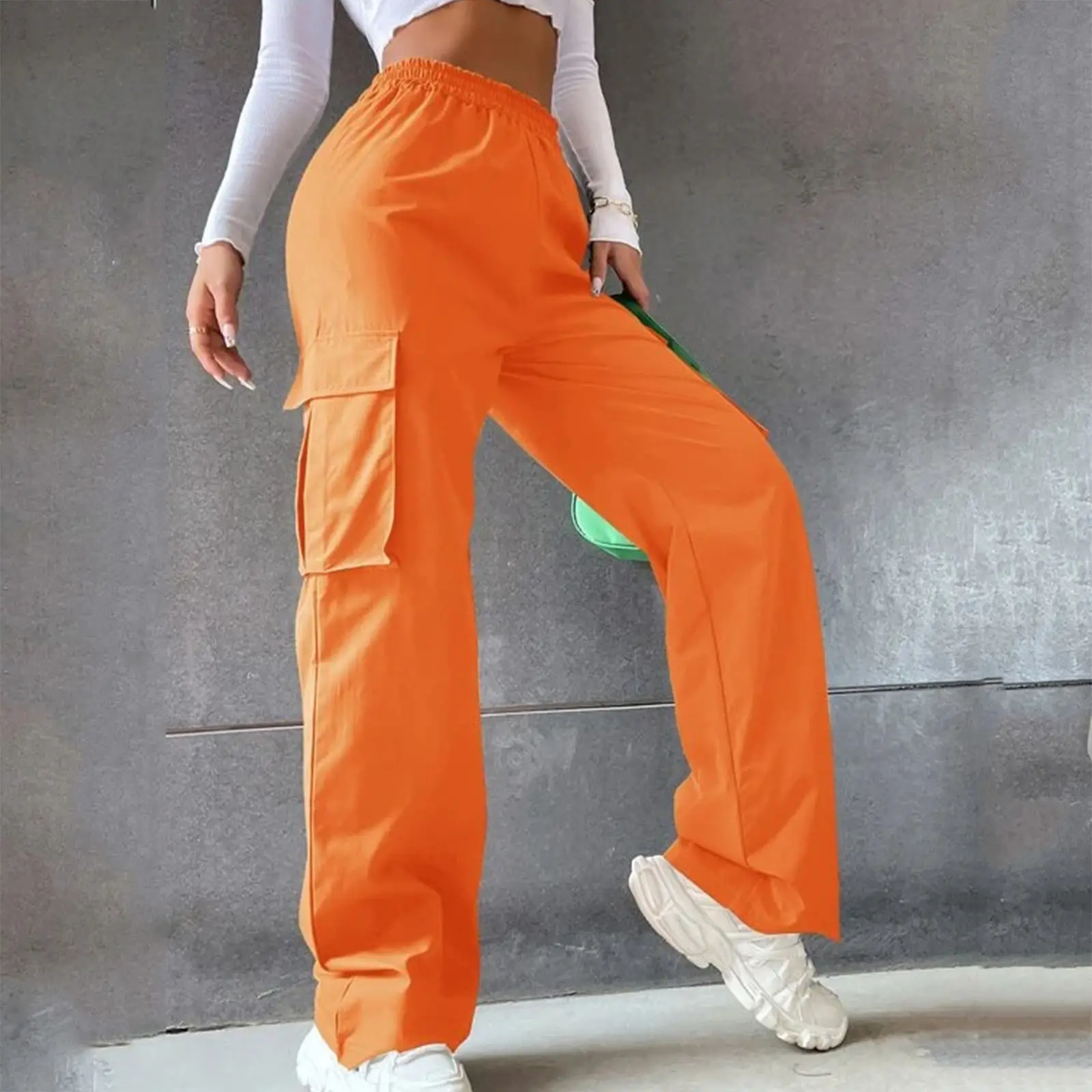 High Waist Wide Leg Pants for Women Beige Cargo Style — feature 23