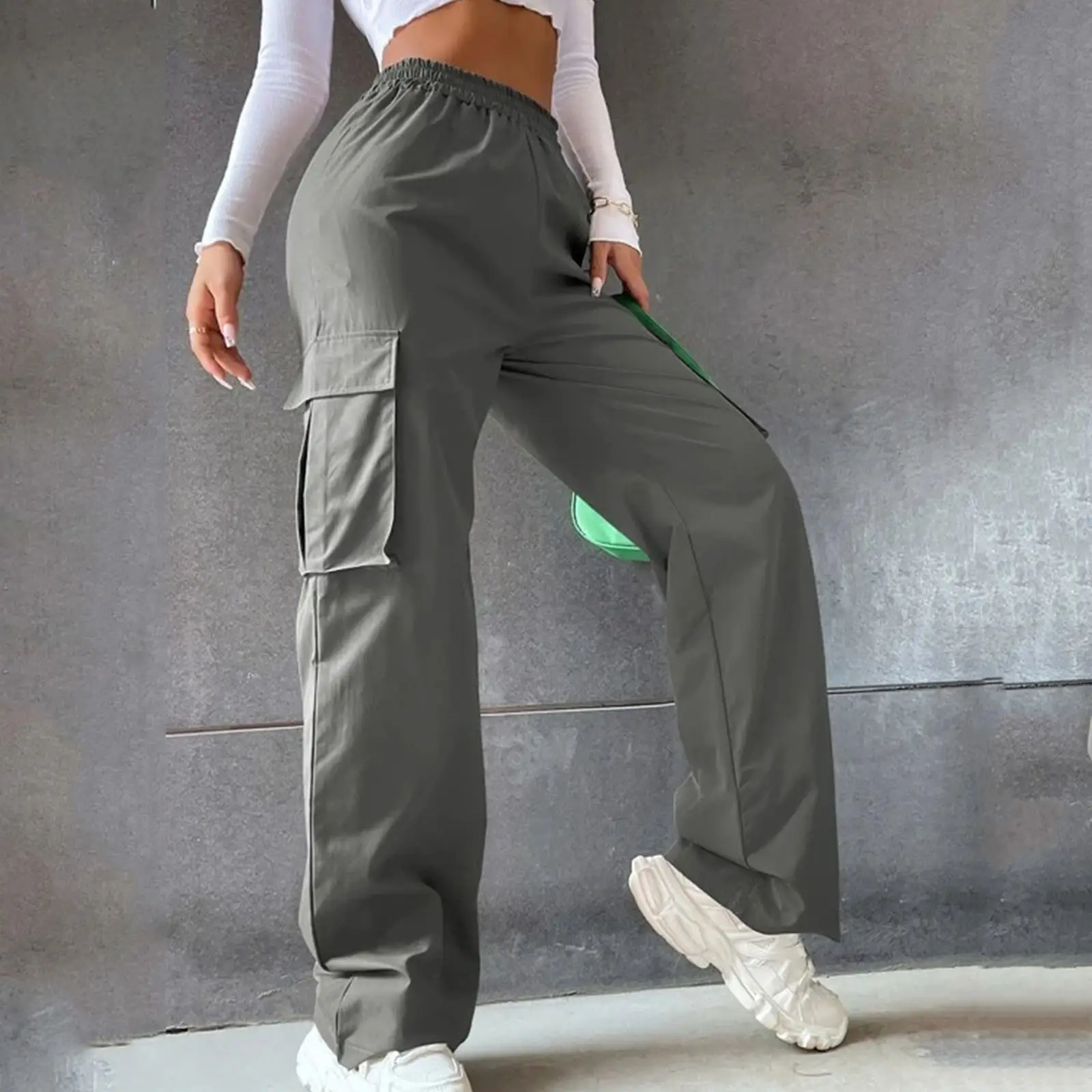 High Waist Wide Leg Pants for Women Beige Cargo Style — feature 28