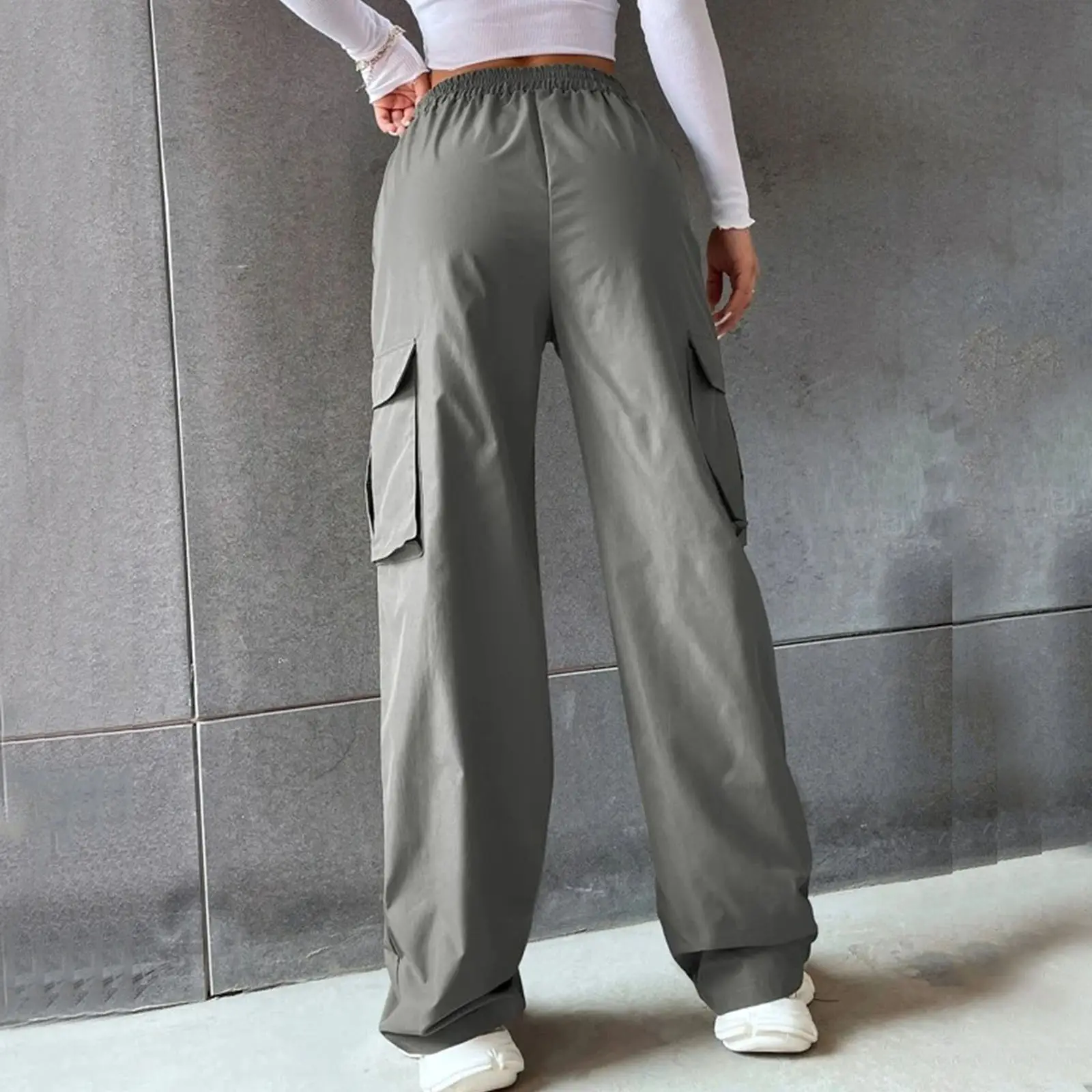 High Waist Wide Leg Pants for Women Beige Cargo Style — feature 29