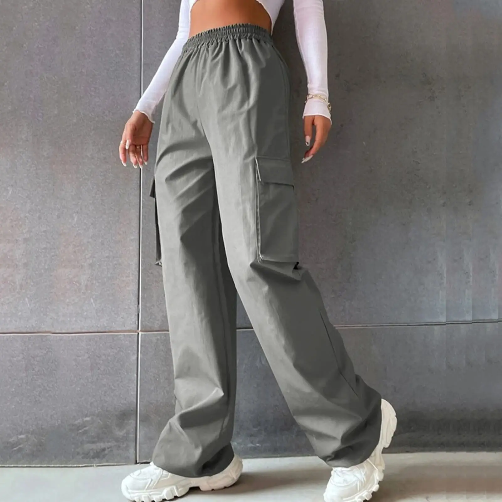 High Waist Wide Leg Pants for Women Beige Cargo Style — feature 30