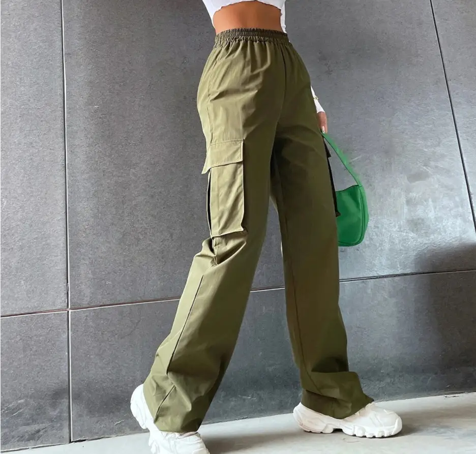 High Waist Wide Leg Pants for Women Beige Cargo Style — feature 38