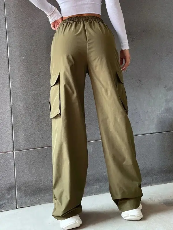 High Waist Wide Leg Pants for Women Beige Cargo Style — feature 39