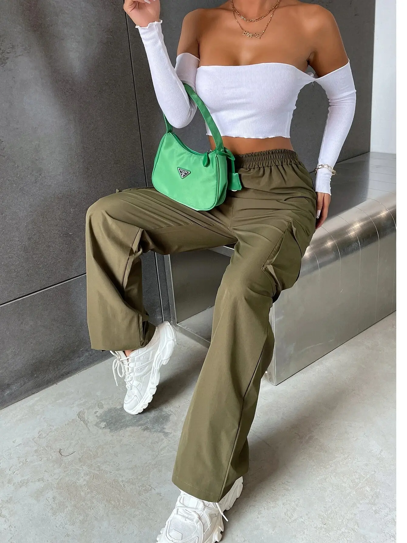High Waist Wide Leg Pants for Women Beige Cargo Style — feature 41