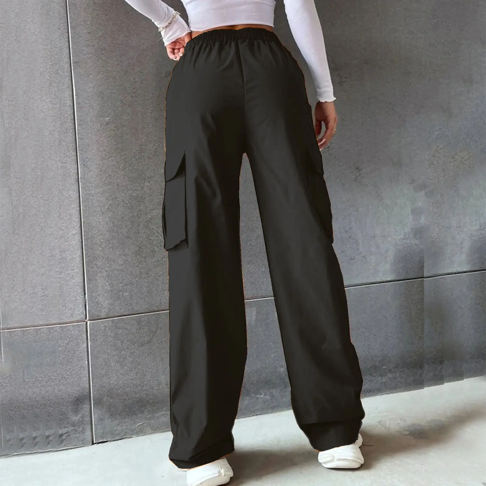 High Waist Wide Leg Pants for Women Beige Cargo Style — feature 5