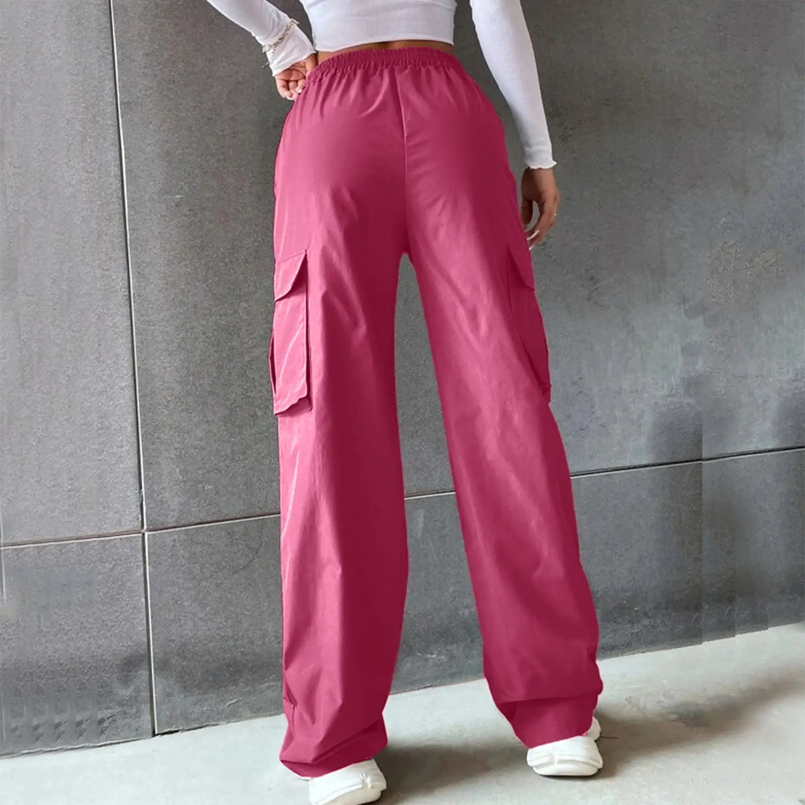 High Waist Wide Leg Pants for Women Beige Cargo Style — feature 9