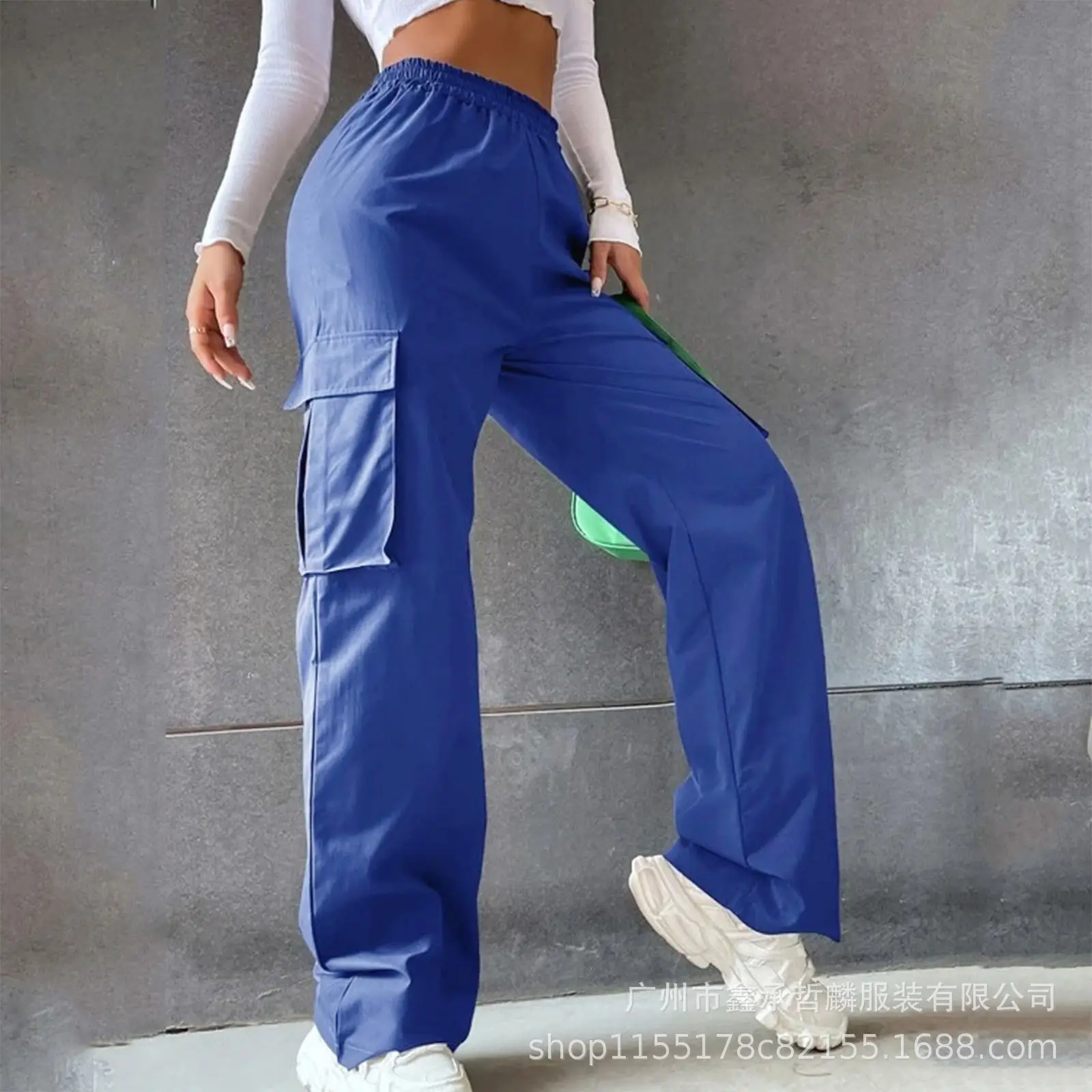 High Waist Wide Leg Pants for Women Beige Cargo Style - Image 5