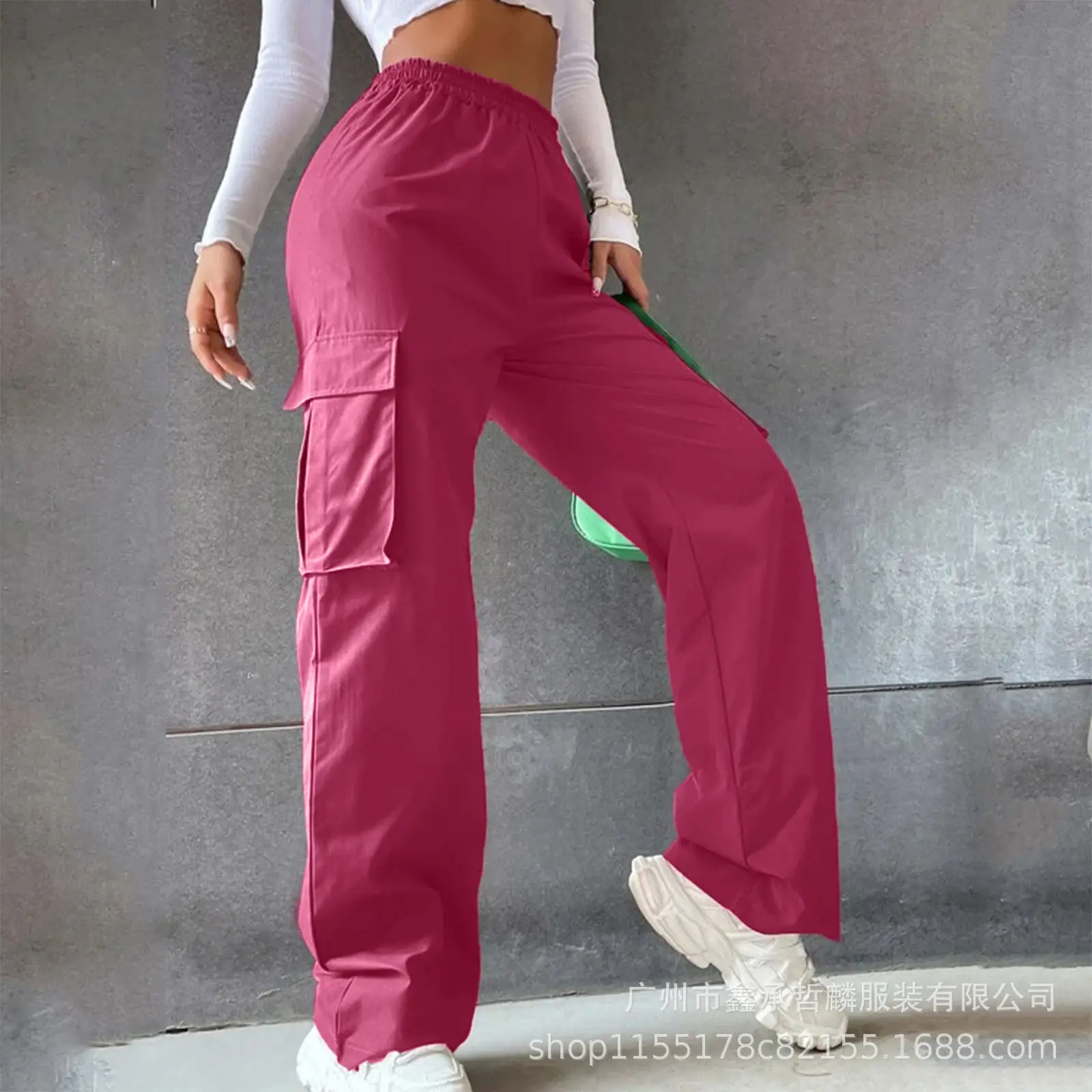High Waist Wide Leg Pants for Women Beige Cargo Style - Image 6