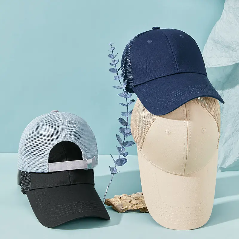 Men Blue Mesh Trucker Cap with Long Visor - Image 9
