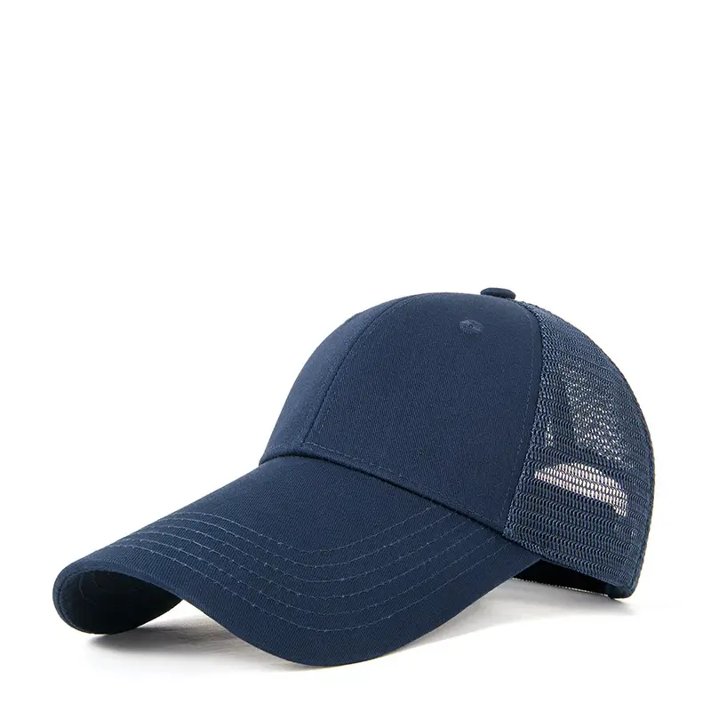 Men Blue Mesh Trucker Cap with Long Visor - Image 4