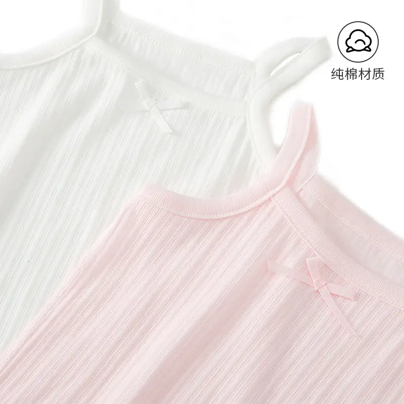 Children's Cotton Strap Top 2-Piece Set Pink White - Image 7