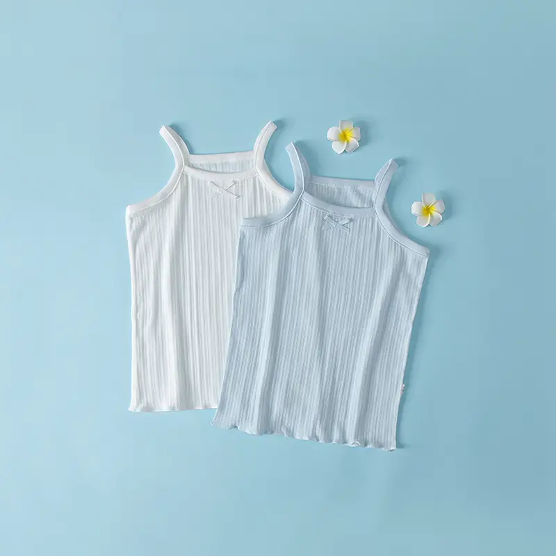 Children's Cotton Strap Top 2-Piece Set Pink White - Image 2
