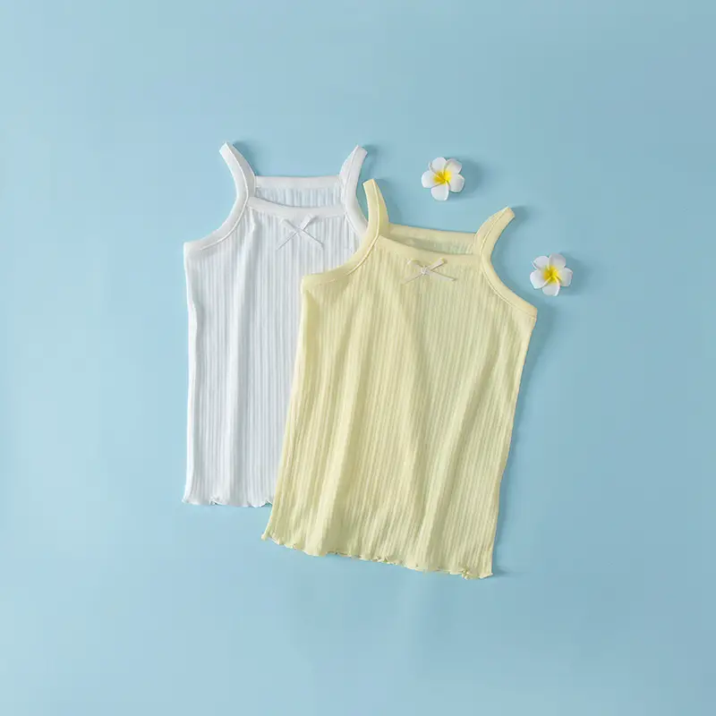 Children's Cotton Strap Top 2-Piece Set Pink White - Image 3