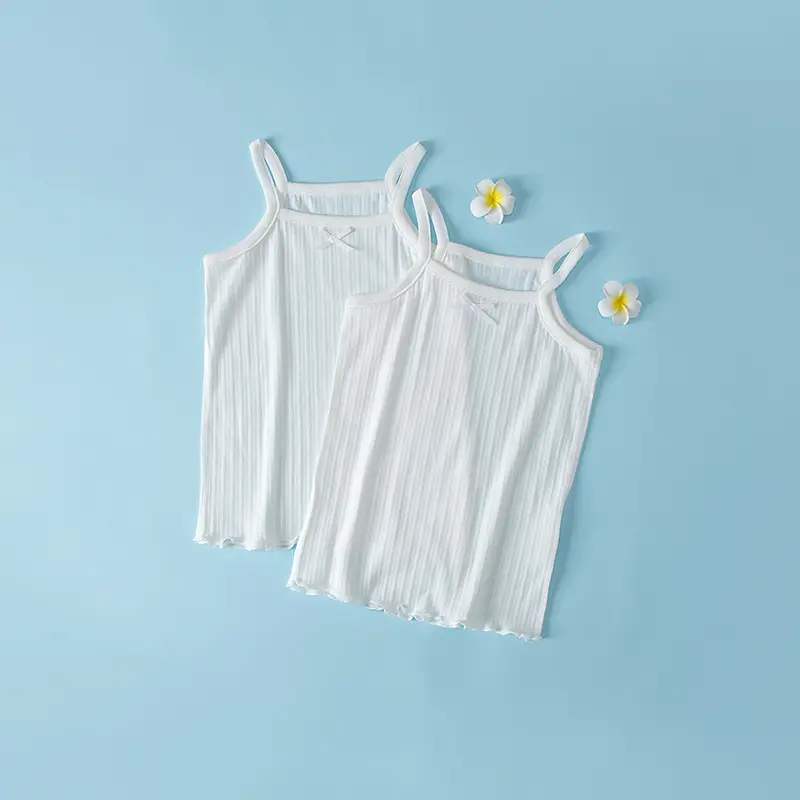 Children's Cotton Strap Top 2-Piece Set Pink White - Image 4