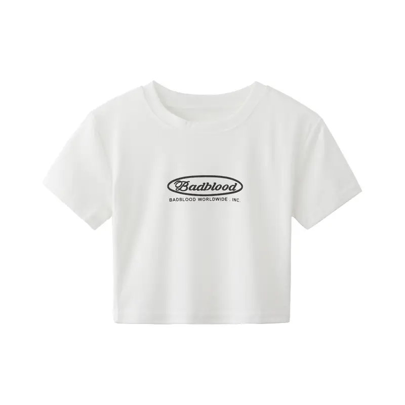 Women Black Letter Print Short T-Shirt Slim Fit 2025 - Image 2