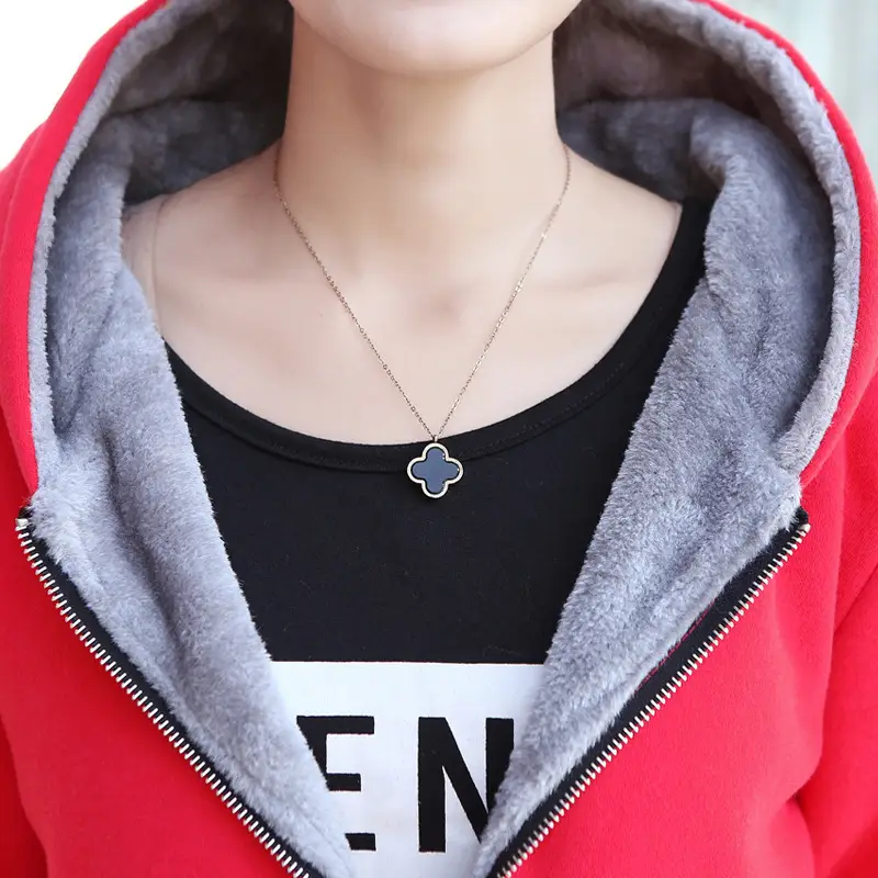 Women Korean Style Hooded Velvet Outfit Black - Image 8