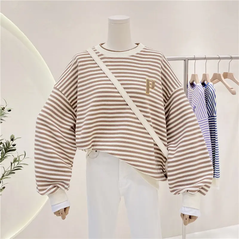 Women Striped Sweatshirt Spring Autumn Loose Fit - Image 3