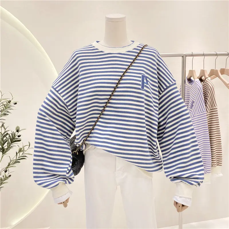 Women Striped Sweatshirt Spring Autumn Loose Fit - Image 4