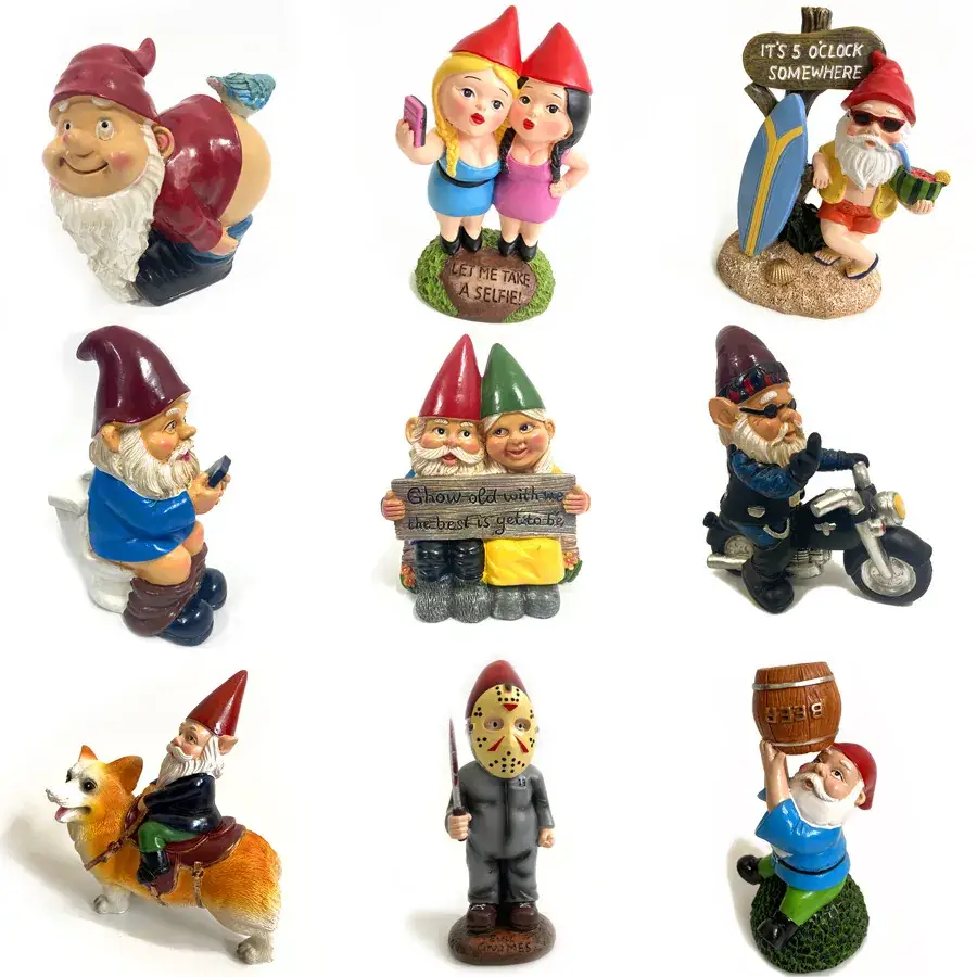 Resin Dwarf Garden Ornament with White Beard - Image 29
