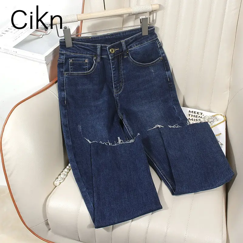 Dark Blue Thin Jeans Women 135 Short Sleeve