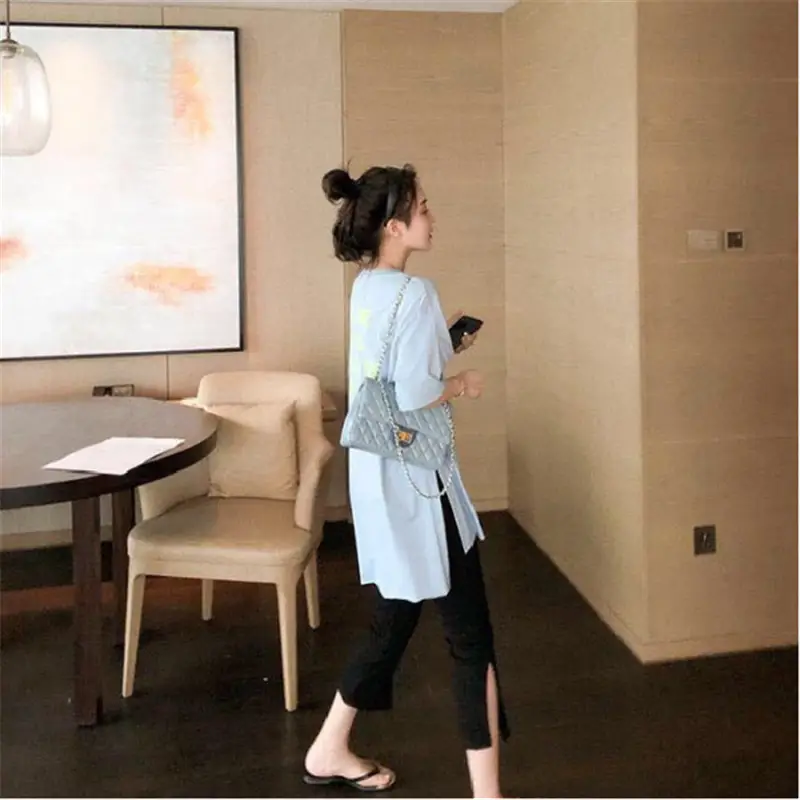 Women Casual T-Shirt Suit 2025 Summer White Tall Short Sleeve - Image 2