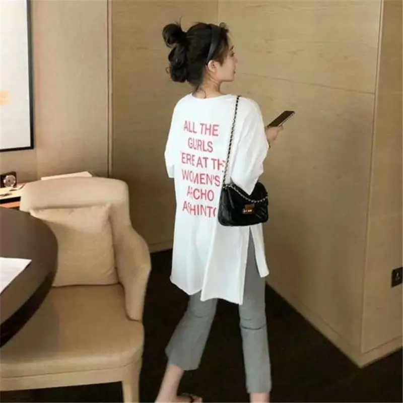 Women Casual T-Shirt Suit 2025 Summer White Tall Short Sleeve - Image 4