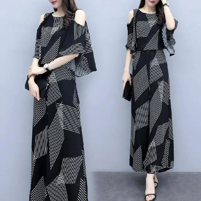 2023 Korean Style Women's Black Geometric Two-Piece Suit - Image 4