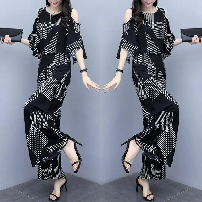 2023 Korean Style Women's Black Geometric Two-Piece Suit - Image 6