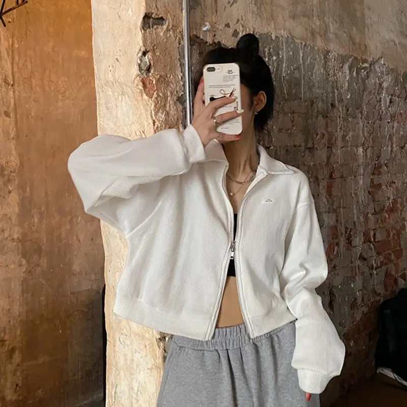 Women K-Style Long Sleeve Jacket White 2022 - Image 5