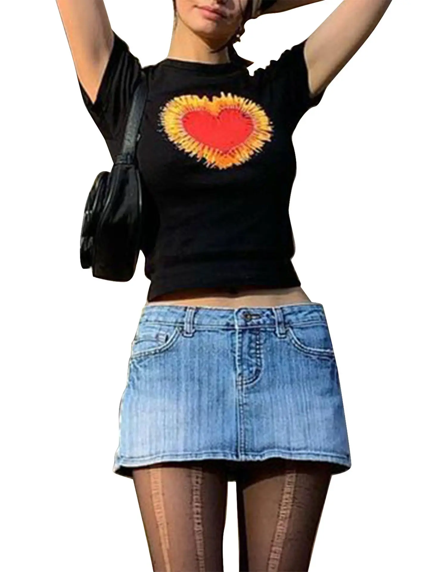 Women Love Print Harajuku Top Shirt Brown Short Sleeve - Image 8