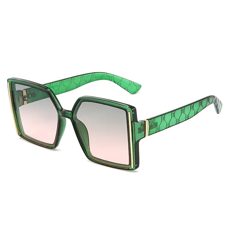 2022 Green Square Metal Sunglasses for Women